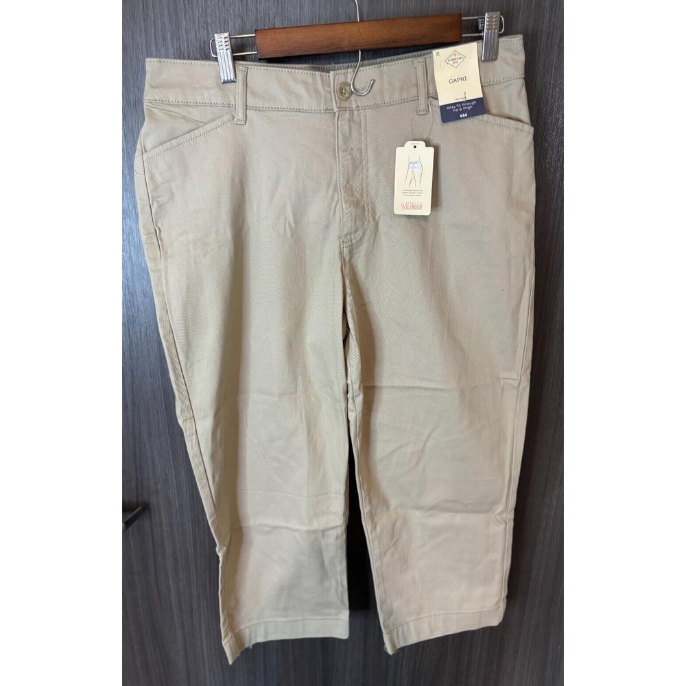 St John's Bay Capri Chino Pants‎ Women's 14 Beige Flat Front Coin Pocket Zip Fly